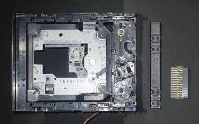 Chassis, sled, brace and PCB to IDE adapter, before assembly