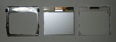 Nokia 3310 LCD with Nokia 3310 bezel and reflector ready for reassembly, bottom